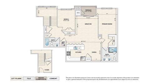Floor plan for 2 beds, 2 baths, 1310 sqft